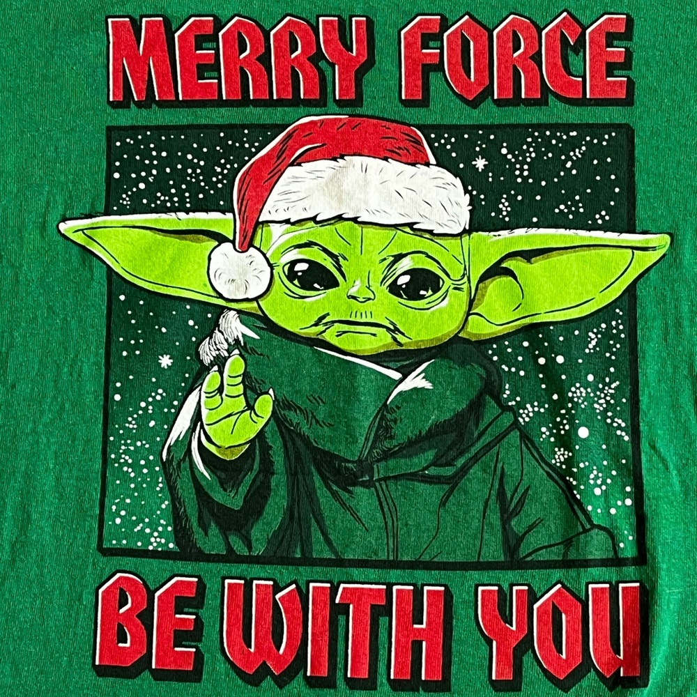 Star Wars Yoda Merry Force Be With You Graphic T-Shirt Size Small